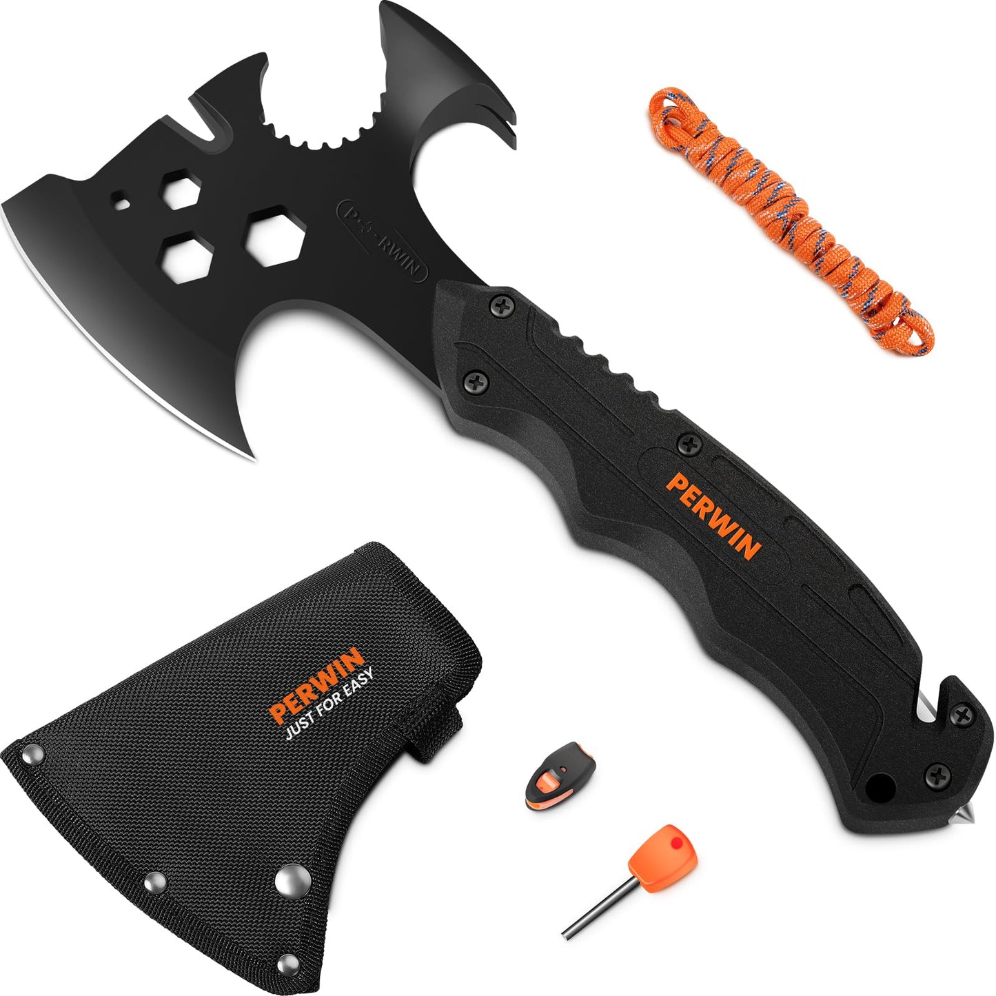 PERWIN Camping Axe Survival Hatchet with Sheath Multitool Axe Camping Gear Must Haves for Outdoor Activities Woods Split and Everyday Tasks…
