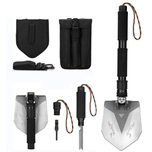 FiveJoy Professional Survival Shovel Multitool - Portable Collapsible Tactical Tool - Entrenching Backpack Equipment for Hiking Camping Car - 20.63 inch(Shovel RS)