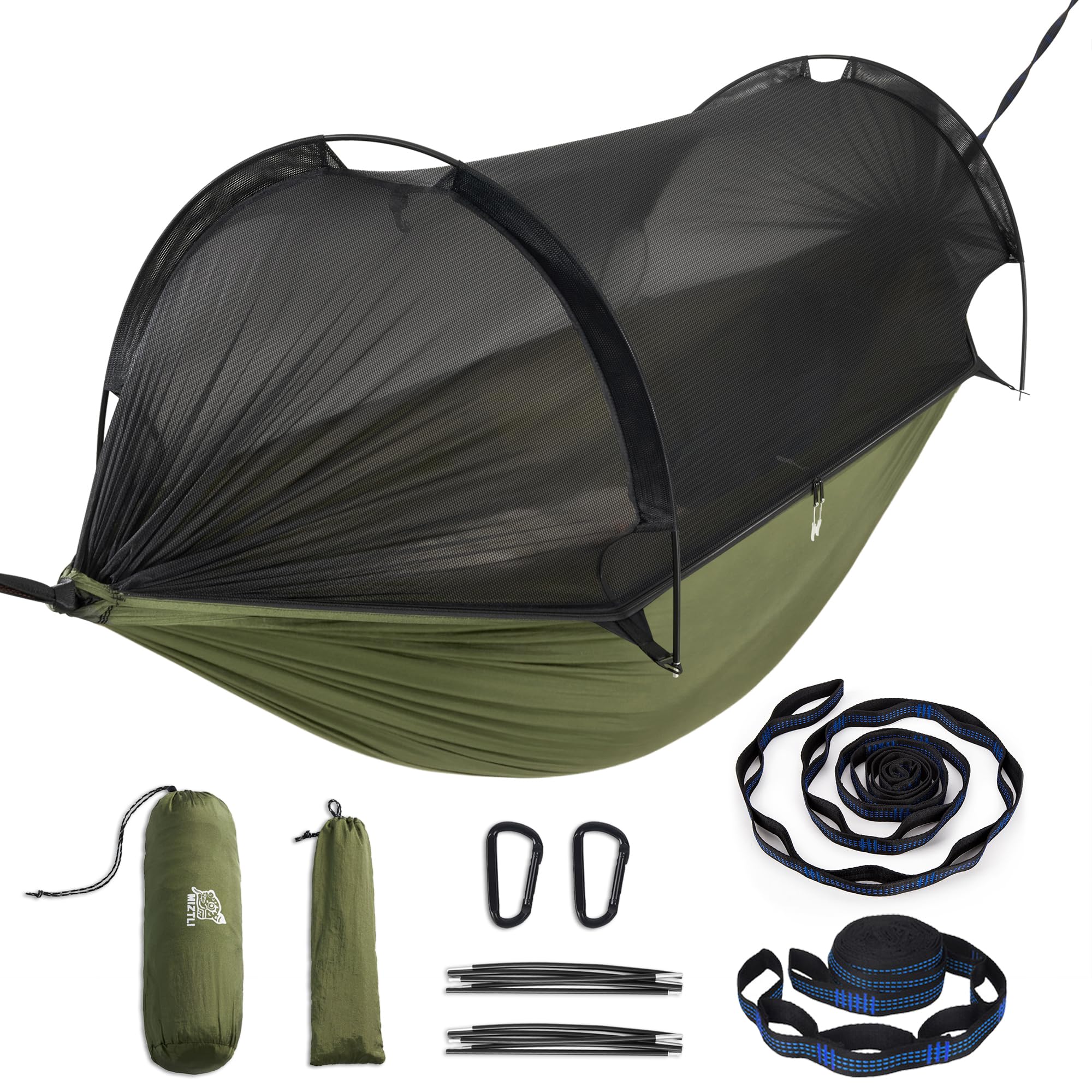 Miztli Camping Hammock -Portable Hammock w/Spacious Net & Tree Straps w/Adjutable LoopsDouble and Single Hammock for Outdoor Hiking and Travel