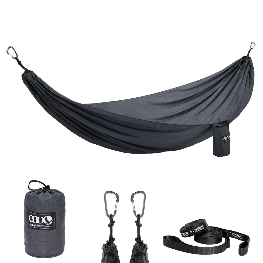 ENO TravelNest Hammock & Straps Combo - Portable Hiking and Camping Hammock with Straps Included - Travel Hammock for Camping Hiking Backpacking a Festival or The Beach - Charcoal