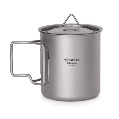 TOMSHOO Camping Titanium Pot Outdoor Titanium Mug with Lid Camping Coffee Cup with Foldable Handle for Camping Hiking Travelling Backpacking Camping Open Fire