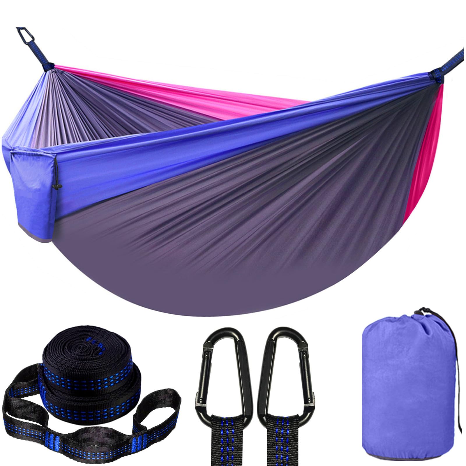 Camping Hammock Double Hammock with 2 Tree Straps(16+2 Loops) Two Person Hammocks with 210T Nylon Parachute Portable Lightweight Hammock for Backpacking Outdoor Beach Travel Hiking Backyard