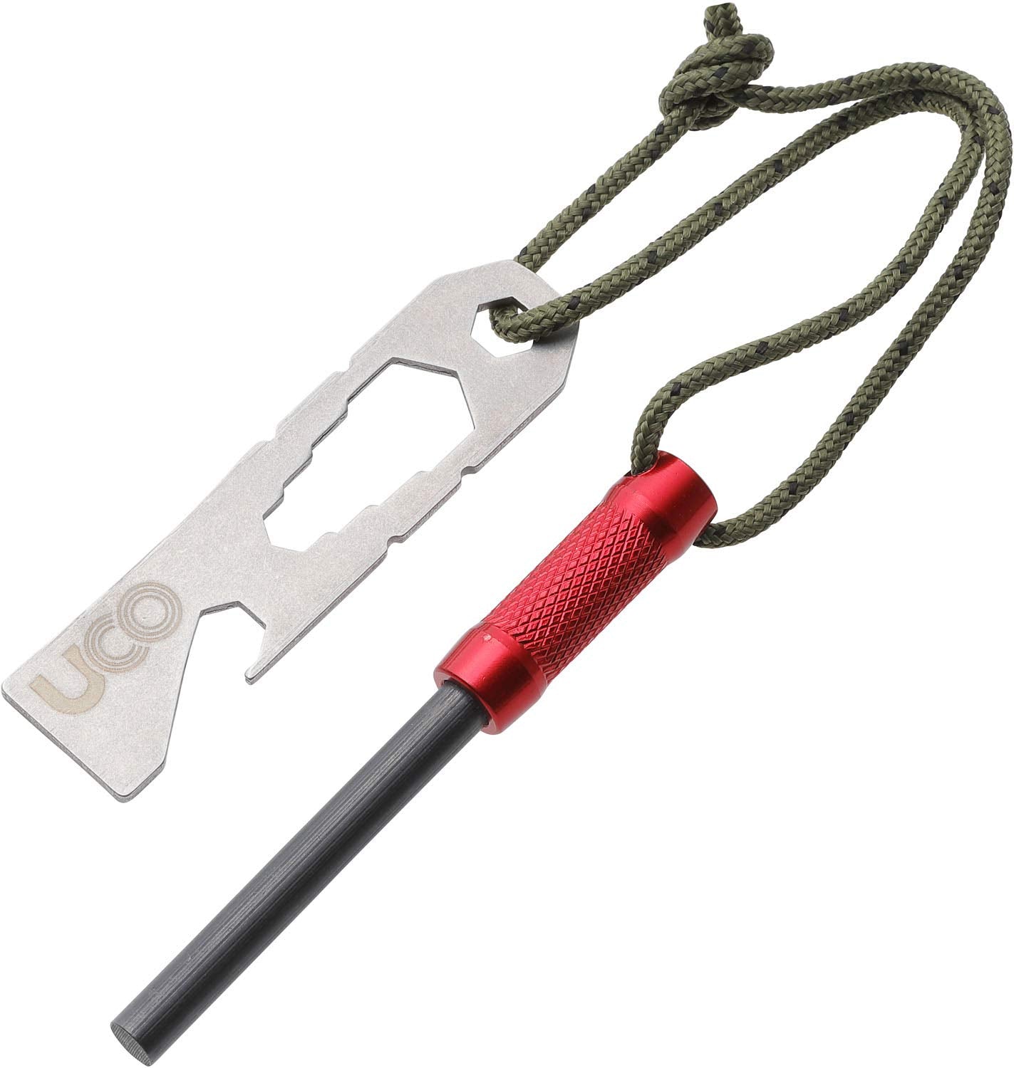 UCO Survival Fire Striker with Tether and Multitool 3000+ Strikes Red