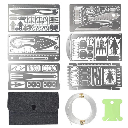 Hukado 9PCS Survival Card Multitool Camping Kit with Fishing Line Gear Multipurpose Credit Card Wallet Portable Survival Tool with Felt Bag for Outdoor Fishing Hiking Hunting