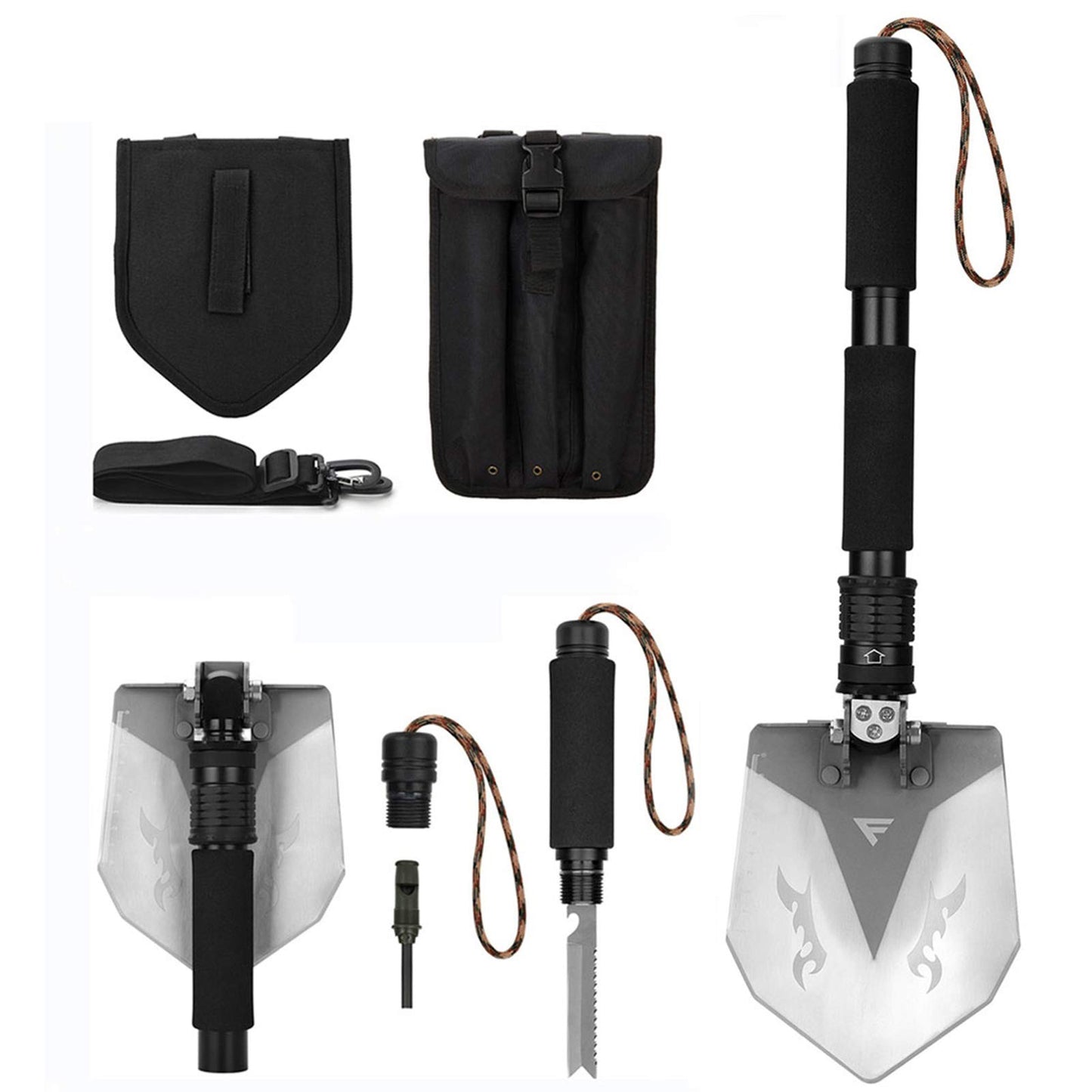 FiveJoy Professional Survival Shovel Multitool - Portable Collapsible Tactical Tool - Entrenching Backpack Equipment for Hiking Camping Car - 20.63 inch(Shovel RS)